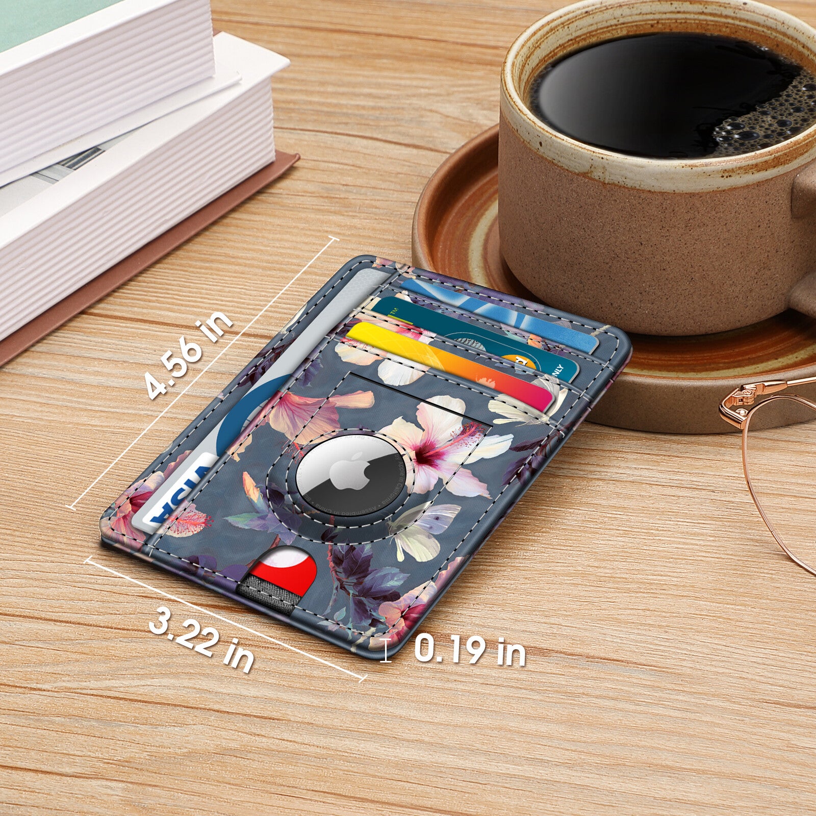 7 Slots Leather Wallet with Airtag Holder, RFID Blocking Cash Credit Card Wallet