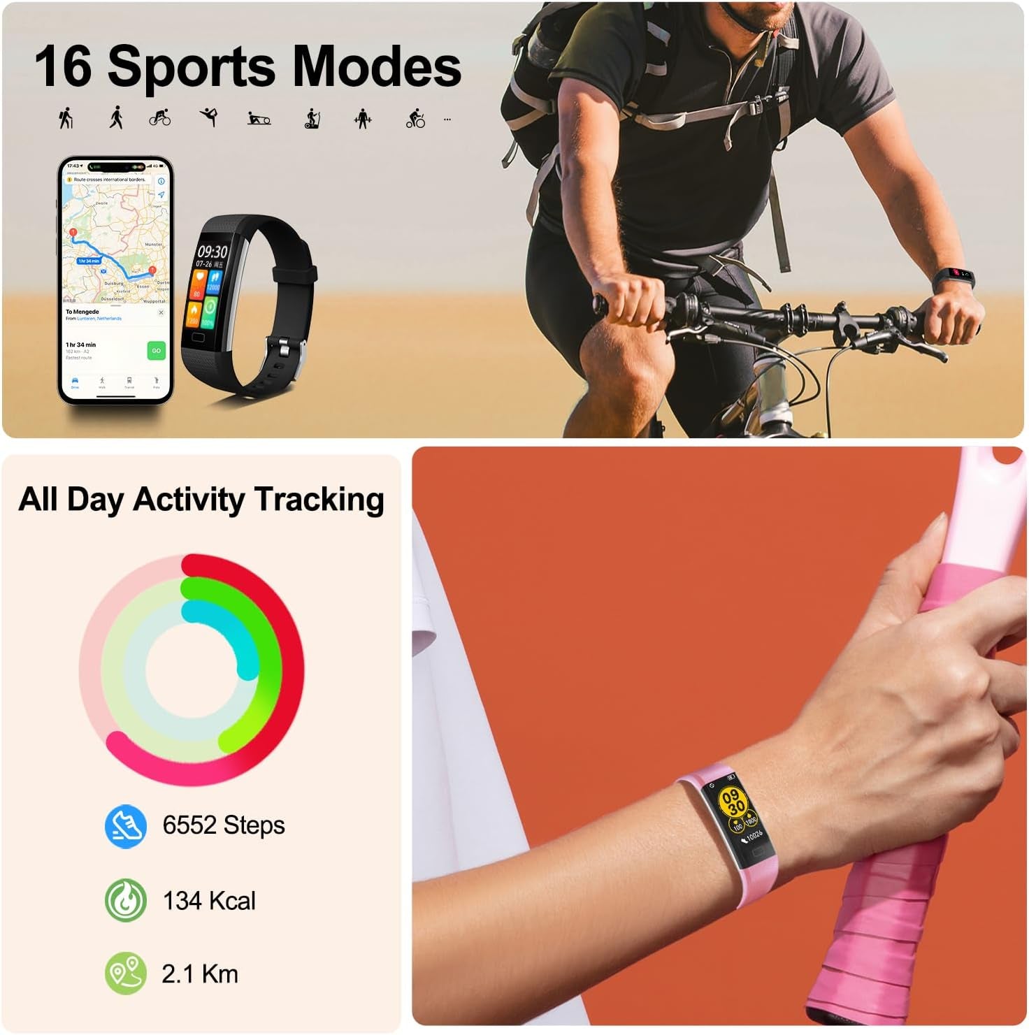 Fitness Tracker with Step/Distance/Calories Counter for Women Men | Heart Rate Monitor, Slim Style Watch, IP68 Waterproof, Sleep Monitor, Pedometer Watch, Deep Blue Band