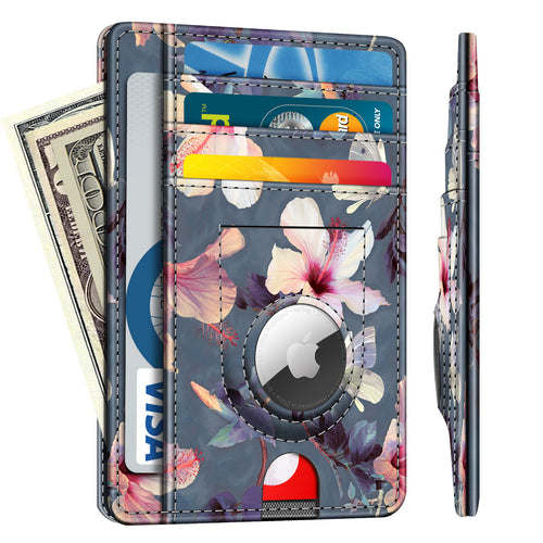 7 Slots Leather Wallet with Airtag Holder, RFID Blocking Cash Credit Card Wallet