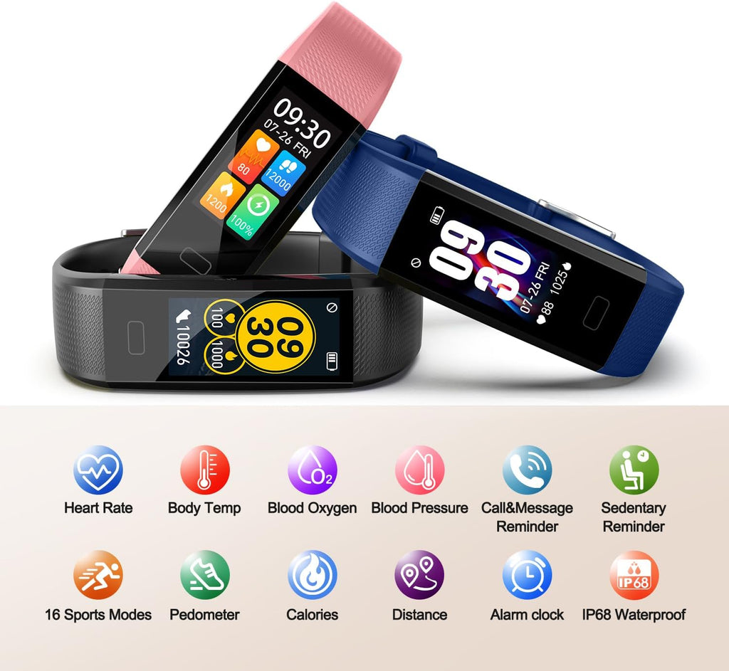 Fitness Tracker with Step/Distance/Calories Counter for Women Men | Heart Rate Monitor, Slim Style Watch, IP68 Waterproof, Sleep Monitor, Pedometer Watch, Deep Blue Band