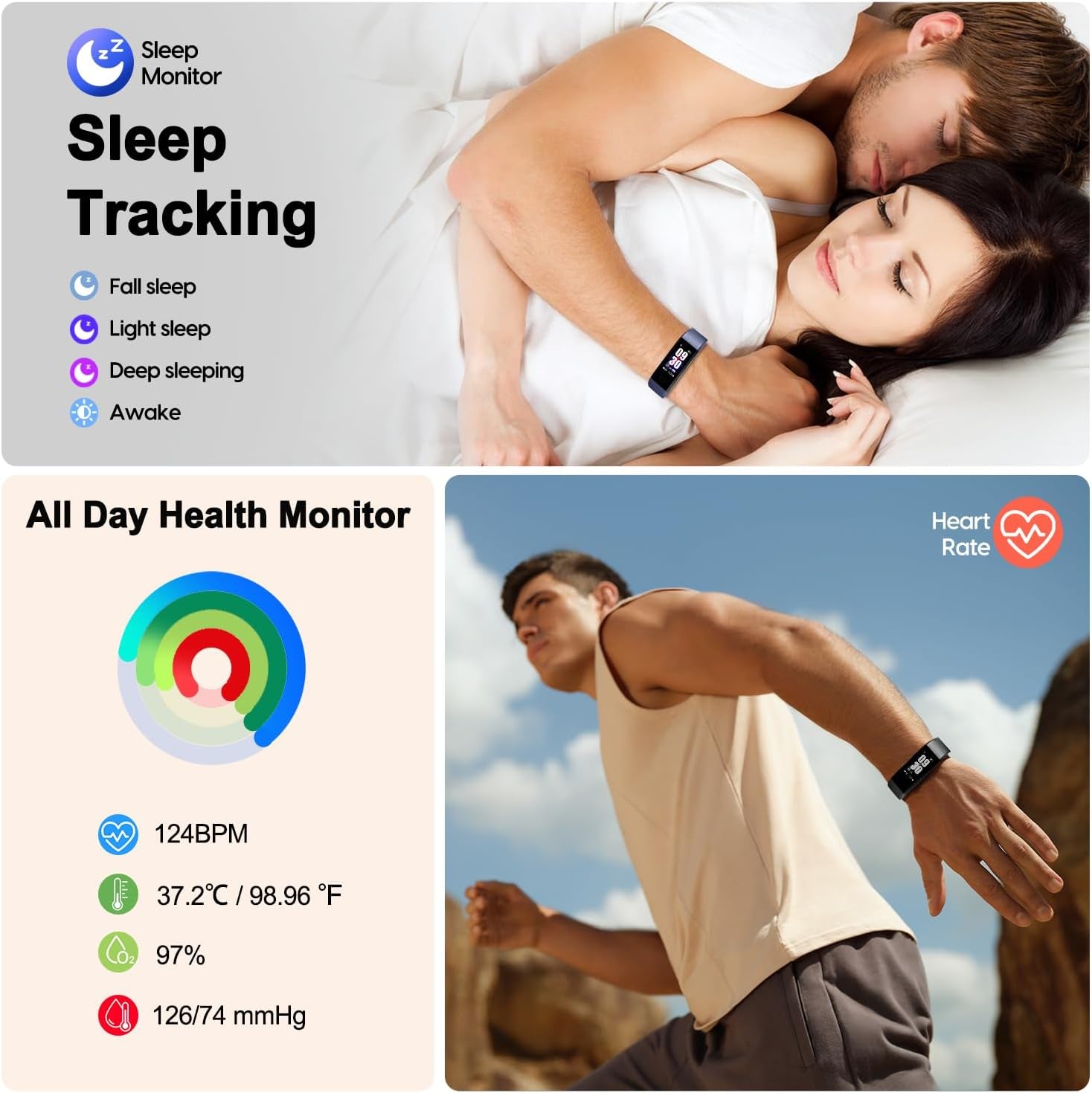 Fitness Tracker with Step/Distance/Calories Counter for Women Men | Heart Rate Monitor, Slim Style Watch, IP68 Waterproof, Sleep Monitor, Pedometer Watch, Deep Blue Band
