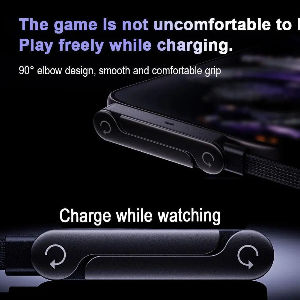 2 in 1 240W PD USB C Cable Foldable Rotatable Phone Stand 90° Elbow Gaming Braided 480Mbps Fast Charging Data Wir