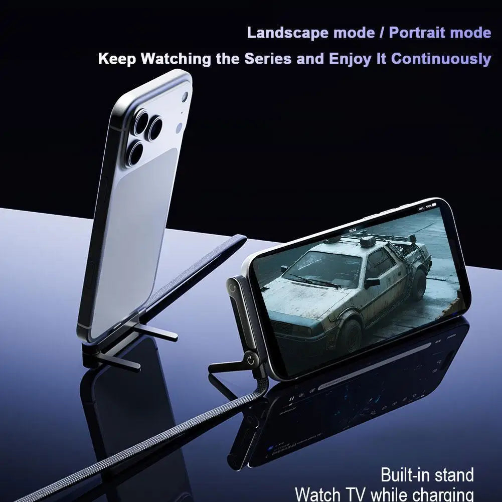 2 in 1 240W PD USB C Cable Foldable Rotatable Phone Stand 90° Elbow Gaming Braided 480Mbps Fast Charging Data Wir