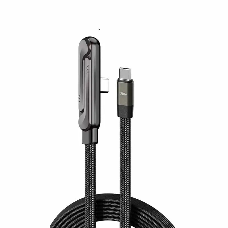 2 in 1 240W PD USB C Cable Foldable Rotatable Phone Stand 90° Elbow Gaming Braided 480Mbps Fast Charging Data Wir